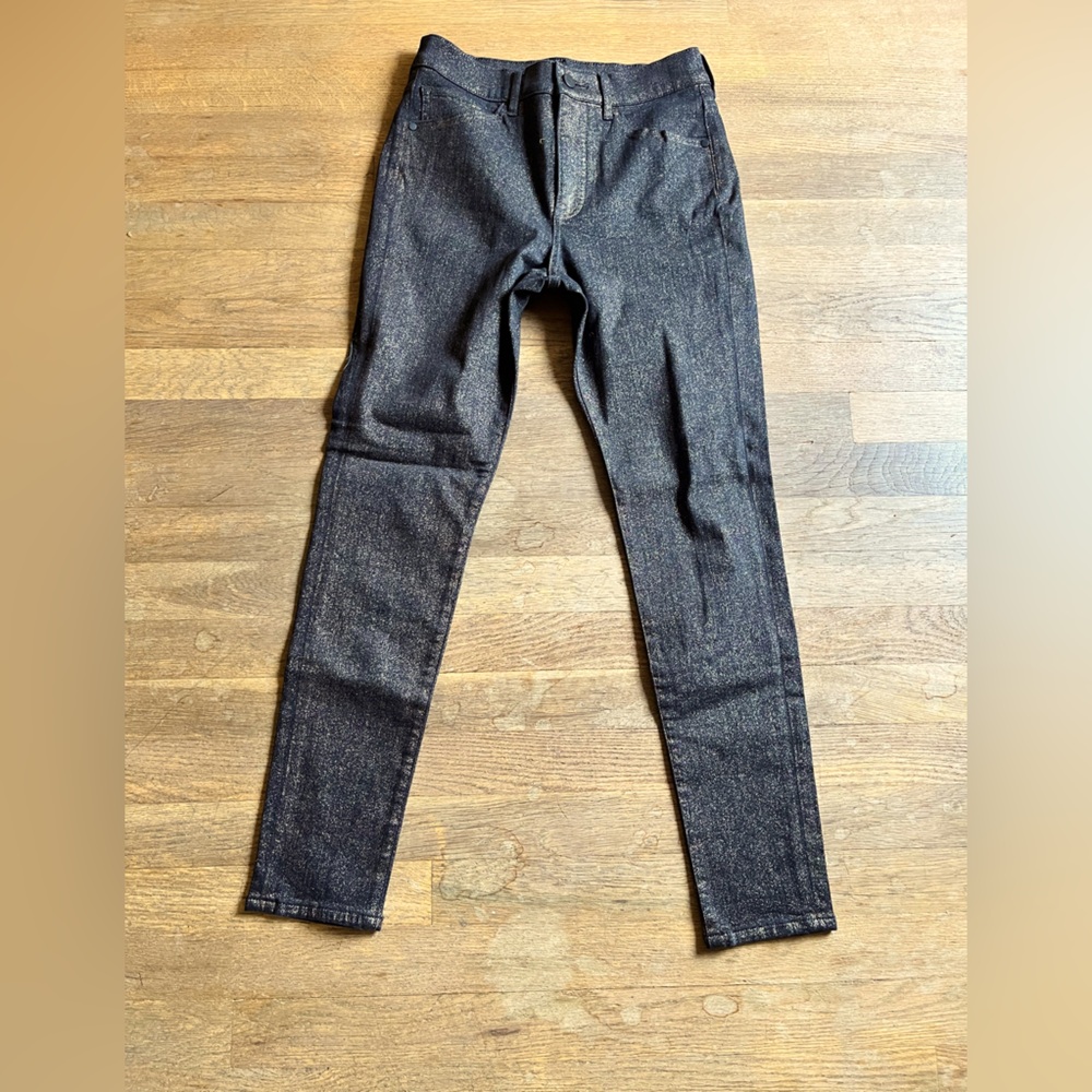Express size 2R skinny high rise jeans with gold metallic